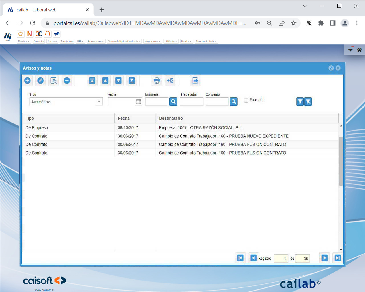 Gestión de Avisos: software laboral online CAILAB