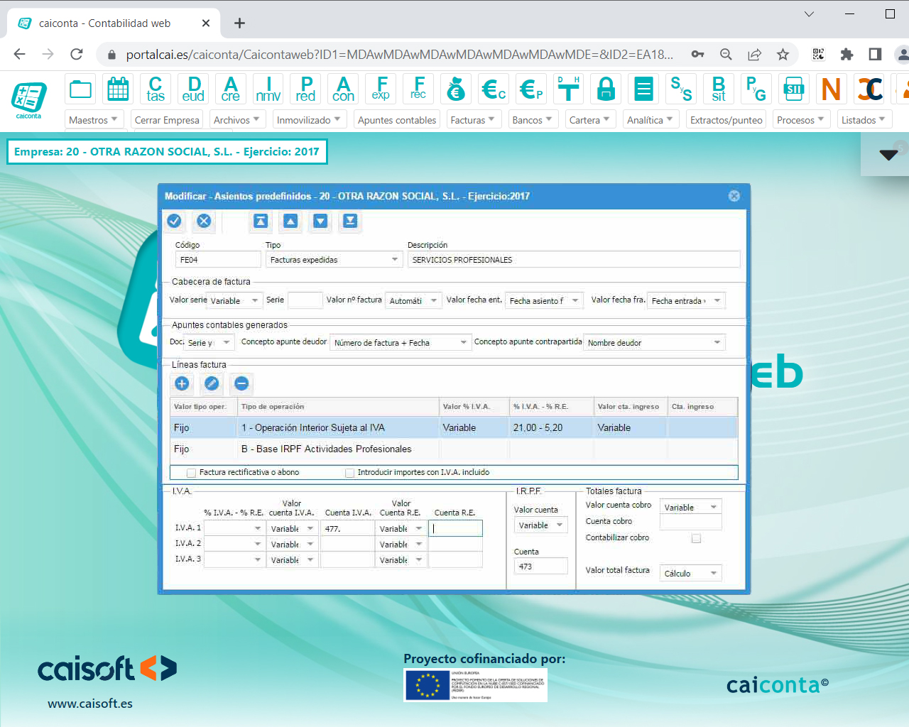 Asientos predefinidos para la introducción de apuntes contables: software contabilidad online CAICONTA