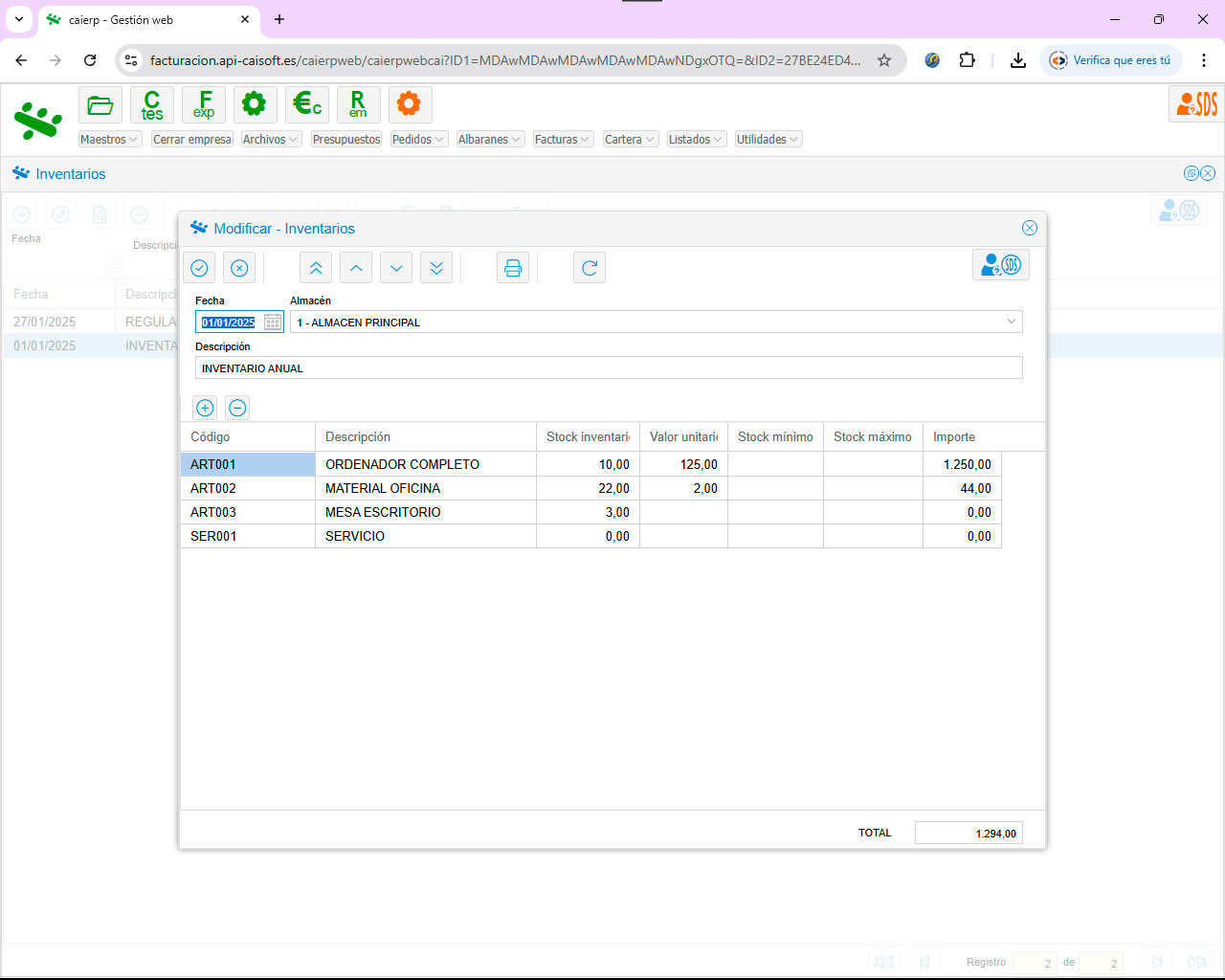 Control de inventarios, traspasos y ubicaciones de stock con el software ERP online CAIERP