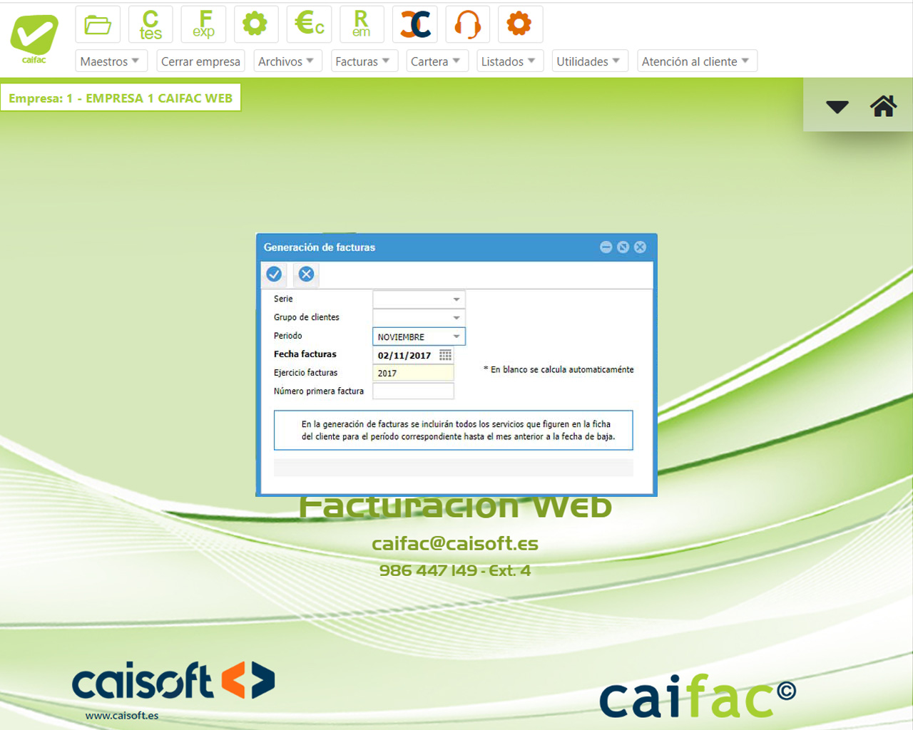 Proceso automático de generación de facturas: software facturación online CAIFAC