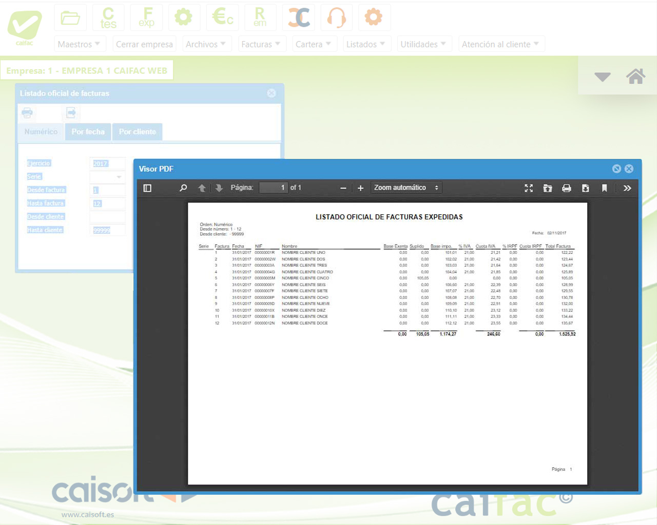 Presentación de listado estándar y personalizado desde CAIFAC en la web