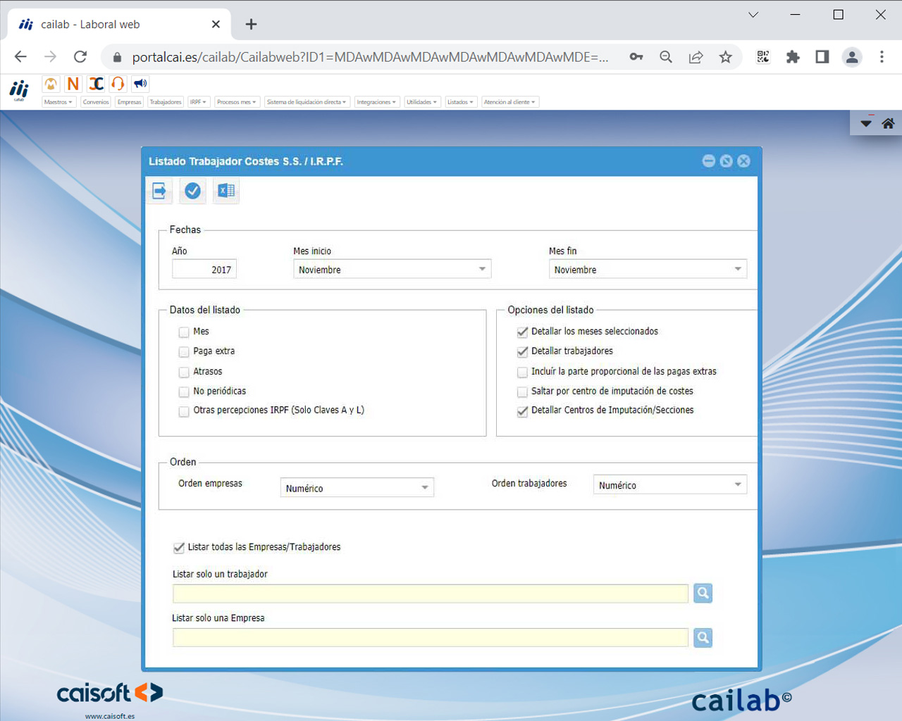 listados estándar y personalizados: software laboral online CAILAB