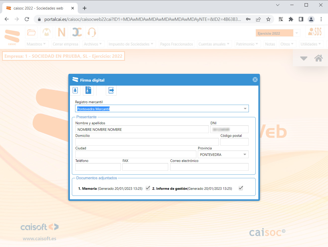 Generación depósito digital de cuentas anuales: programa sociedades CAISOC en la web